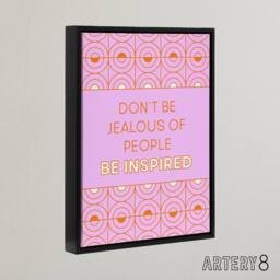 "Artery8 Don't Be Jealous Be Inspired Pink Art Deco Design Framed Canvas Art - Size: W12"" x H16""" - thumbnail 2