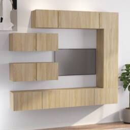 Berkfield Home Classic 7 Piece TV Cabinet Set Sonoma Oak Engineered Wood in Light Oak - thumbnail 2
