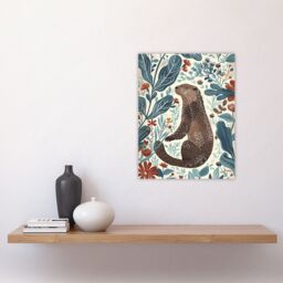 "Artery8 Cute Scandi Rustic Otter Botanical Flowers Wall Art Print in Blue - Size: W24"" x H32""" - thumbnail 4