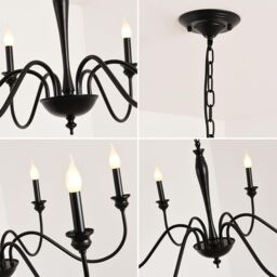 Garwarm Country 95cm Candle-Style Chandelier, Adjustable Chain, 6 Lights in Black - thumbnail 5