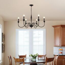 Garwarm Country 95cm Candle-Style Chandelier, Adjustable Chain, 6 Lights in Black - thumbnail 4