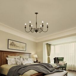 Garwarm Country 95cm Candle-Style Chandelier, Adjustable Chain, 6 Lights in Black - thumbnail 7