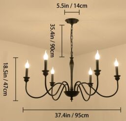 Garwarm Country 95cm Candle-Style Chandelier, Adjustable Chain, 6 Lights in Black - thumbnail 2