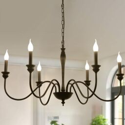 Garwarm Country 95cm Candle-Style Chandelier, Adjustable Chain, 6 Lights in Black