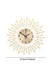Living and Home 37.5cm Dia European Drop-Shape Metal Silent Wall Clock with Crystal, Gold - thumbnail 6