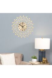 Living and Home 37.5cm Dia European Drop-Shape Metal Silent Wall Clock with Crystal, Gold - thumbnail 2