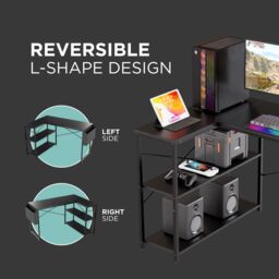 DMD Collective DeskMate Reversible L-Shaped Computer Desk with Storage Shelves, Gaming Desk, Office Desk in Black - thumbnail 4