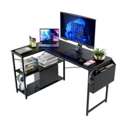 DMD Collective DeskMate Reversible L-Shaped Computer Desk with Storage Shelves, Gaming Desk, Office Desk in Black