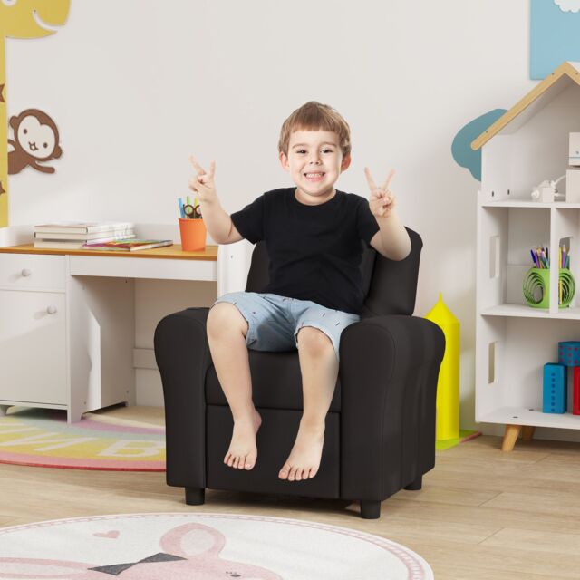HOMCOM Kids Recliner Chair with Adjustable Backrest & Footrest in Black - Size: 700mm - image 1