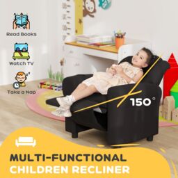 HOMCOM Kids Recliner Chair with Adjustable Backrest & Footrest in Black - Size: 700mm - thumbnail 4