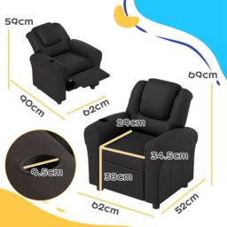 HOMCOM Kids Recliner Chair with Adjustable Backrest & Footrest in Black - Size: 700mm - thumbnail 3