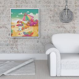 "Warren Reed - Designer Kitten On A Beach Holiday Framed Canvas in Off-White - Size: W30"" x H30""" - thumbnail 2