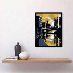"Artery8 Wall Art Print Glasgow Scotland River Cityscape Sunrise Geometric Art Framed in Black - Size: W12"" x H16""" - thumbnail 2