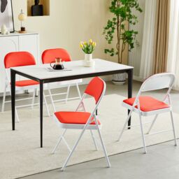 MCC Direct Set of 4 Folding Dining Chairs Metal Frame Padded Seats in Red - thumbnail 1