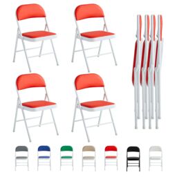 MCC Direct Set of 4 Folding Dining Chairs Metal Frame Padded Seats in Red - thumbnail 6