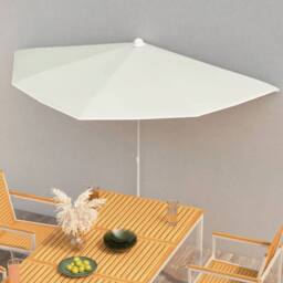 Berkfield Home Garden Half Parasol with Pole 180x90 cm Sand in Beige - thumbnail 2