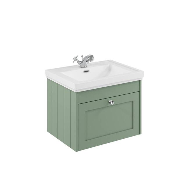 Balterley 600mm Wall Hung 1 Drawer Unit & Classic Basin 1 Tap Hole - Satin Green - image 1