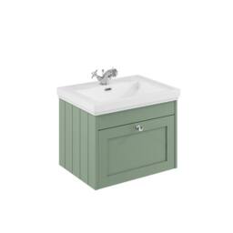 Balterley 600mm Wall Hung 1 Drawer Unit & Classic Basin 1 Tap Hole - Satin Green