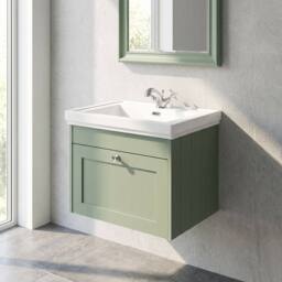 Balterley 600mm Wall Hung 1 Drawer Unit & Classic Basin 1 Tap Hole - Satin Green - thumbnail 4