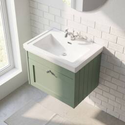 Balterley 600mm Wall Hung 1 Drawer Unit & Classic Basin 1 Tap Hole - Satin Green - thumbnail 3