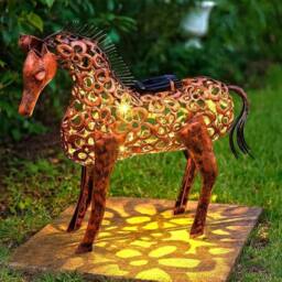 Marco Paul Bronze Effect Solar Powered Horse Outdoor Garden Ornament - Size: 30 cm
