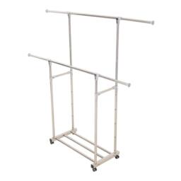 Living and Home Adjustable Stainless Steel 2-Rod Clothes Drying Rack Garment Rack with Wheels in Silver - thumbnail 8