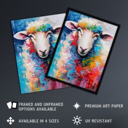 Artery8 Colourful Sheep Fun Animal Portrait Oil Painting Framed Art Print - Size: A4 - thumbnail 2