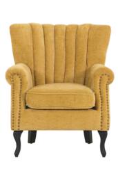 Living and Home Elegant Chenille Armchair with Rubberwood Legs in Yellow - thumbnail 3