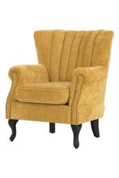 Living and Home Elegant Chenille Armchair with Rubberwood Legs in Yellow - thumbnail 4