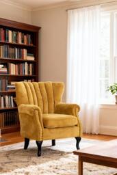 Living and Home Elegant Chenille Armchair with Rubberwood Legs in Yellow