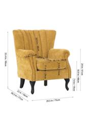 Living and Home Elegant Chenille Armchair with Rubberwood Legs in Yellow - thumbnail 6