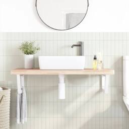 Berkfield Home Basin Shelf Wall Mounted Steel & Solid Wood Beech in Brown - thumbnail 3