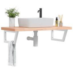 Berkfield Home Basin Shelf Wall Mounted Steel & Solid Wood Beech in Brown - thumbnail 2