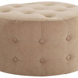 Wyld and Coco Beige Velvet Round Pouffe - Button Tufted Footstool - thumbnail 2