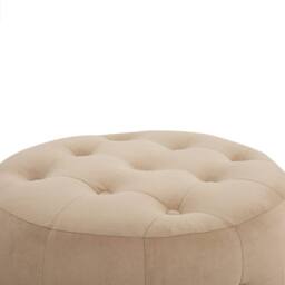 Wyld and Coco Beige Velvet Round Pouffe - Button Tufted Footstool - thumbnail 3