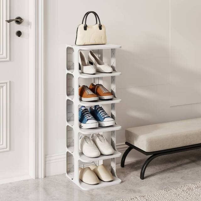 Costway 6-Tier Modern Stackable Shoe Rack Plastic Entryway Shoe Storage Shelf in White - image 1