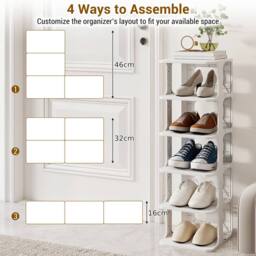 Costway 6-Tier Modern Stackable Shoe Rack Plastic Entryway Shoe Storage Shelf in White - thumbnail 8