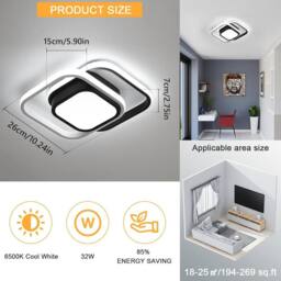 Goeco LED Ceiling Lights, 2 Squares Flush Mount Ceiling Lighting, 32W, 6500K in Black - thumbnail 5