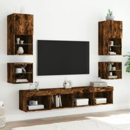 Berkfield Home Decorative Bedside Cabinets with LED Lights Wall-mounted 2 pcs Sm in Brown - thumbnail 5