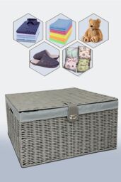 Clarisworld Resin Woven Hamper Basket Storage Chest Trunk Hamper/Kids Toy with Lid, Lock & Removable Lining in Grey - thumbnail 5