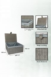 Clarisworld Resin Woven Hamper Basket Storage Chest Trunk Hamper/Kids Toy with Lid, Lock & Removable Lining in Grey - thumbnail 6