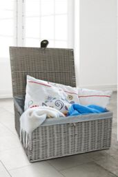 Clarisworld Resin Woven Hamper Basket Storage Chest Trunk Hamper/Kids Toy with Lid, Lock & Removable Lining in Grey - thumbnail 4
