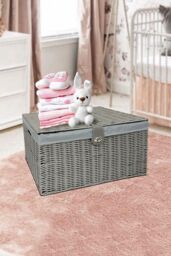 Clarisworld Resin Woven Hamper Basket Storage Chest Trunk Hamper/Kids Toy with Lid, Lock & Removable Lining in Grey - thumbnail 3