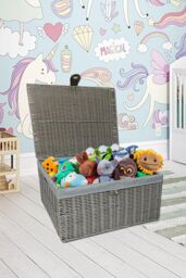 Clarisworld Resin Woven Hamper Basket Storage Chest Trunk Hamper/Kids Toy with Lid, Lock & Removable Lining in Grey - thumbnail 2