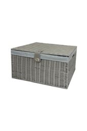 Clarisworld Resin Woven Hamper Basket Storage Chest Trunk Hamper/Kids Toy with Lid, Lock & Removable Lining in Grey - thumbnail 1