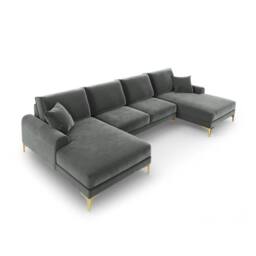 SNUG FURNITURE BIRMINGHAM LTD Monroe Plush U-Shaped Corner Sofa with Gold Legs in Grey - thumbnail 3