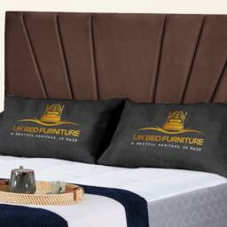 UK Bed Furniture Sunrise Slatted Base Upholstered Bed with 48 Inch Headboard in Brown - Size: Super King - thumbnail 2