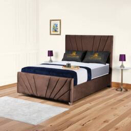 UK Bed Furniture Sunrise Slatted Base Upholstered Bed with 48 Inch Headboard in Brown - Size: Super King - thumbnail 1