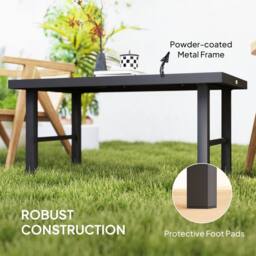 OUTSUNNY Garden Coffee Table with SPC Woodgrain Tabletop, Brown Wood Effect - thumbnail 5