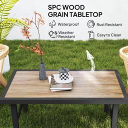 OUTSUNNY Garden Coffee Table with SPC Woodgrain Tabletop, Brown Wood Effect - thumbnail 4